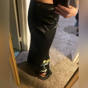 Powerpuff girls Black satin maxi skirt dollskill